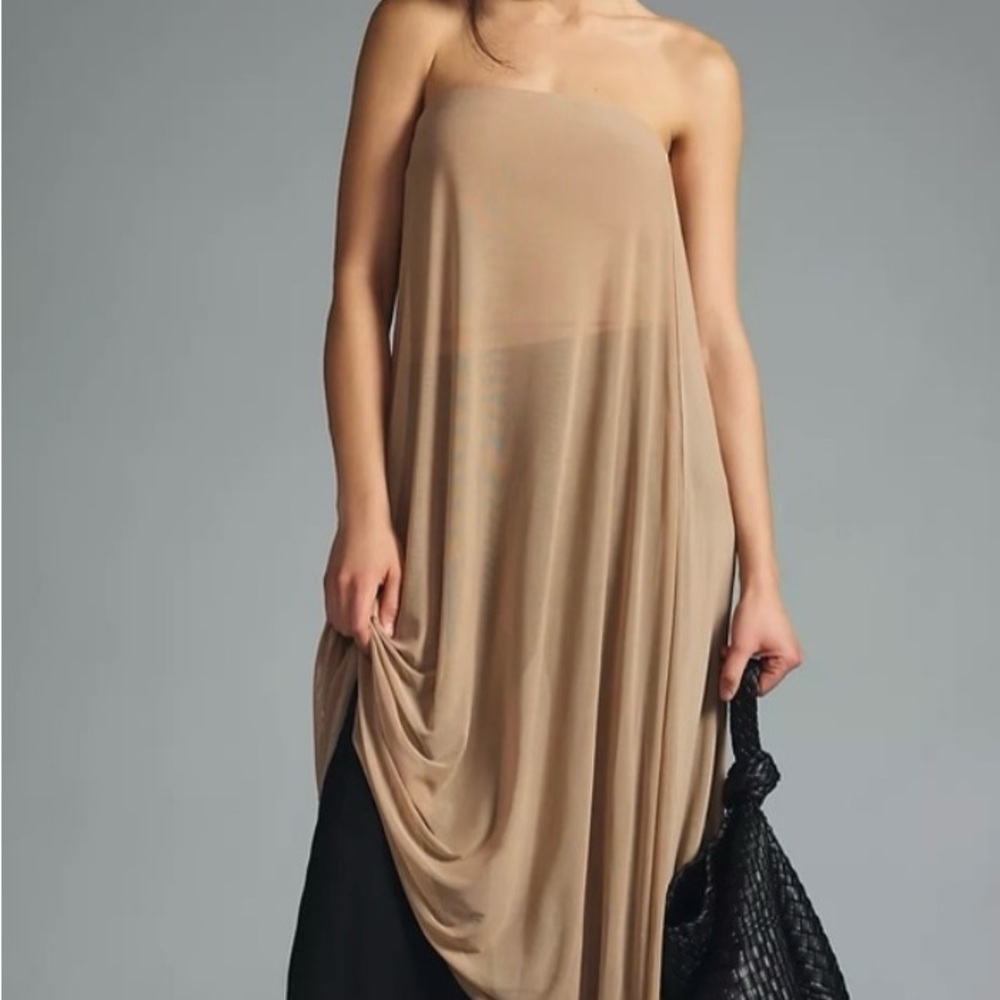 Elegant Tan Strapless Dress, Anthropologie size L